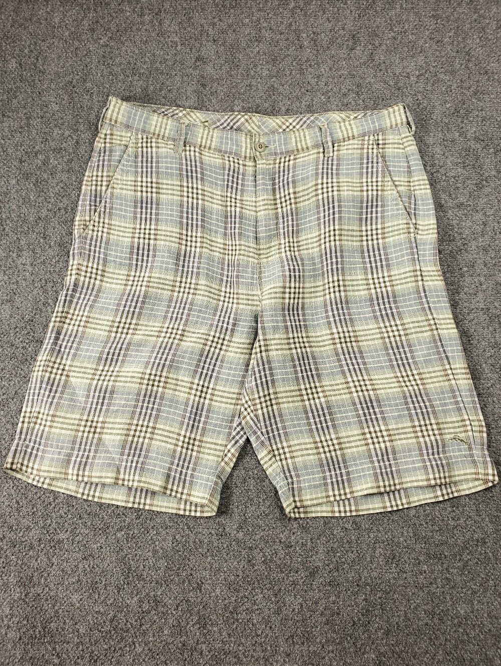 Tommy Bahama 100% Linen Relax Shorts 36 Flat Front Plaid Multicolor Beach